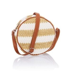 Thirty-One Roundabout Crossbody Bag in White and Tan Striped Straw
